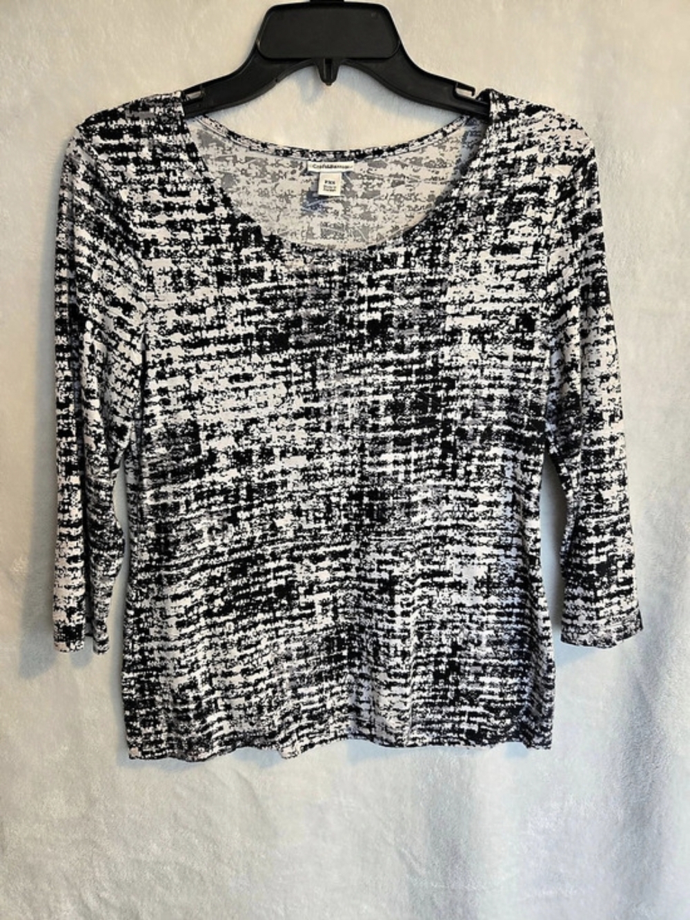 Croft & Barrow Abstract Quarter Sleeve Top Black & White Size PXS